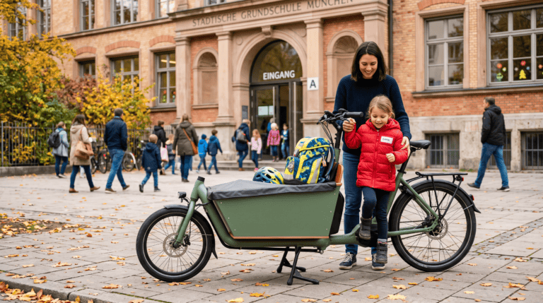 Lastenrad zum Schulanfang: So bringst du dein Kind mit Lastenrad E-Bike und Kindersitz sicher zur Schule
